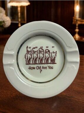 Vintage Ceramic Ashtray With Humorous "How Old Are You?" Design Cow Bull